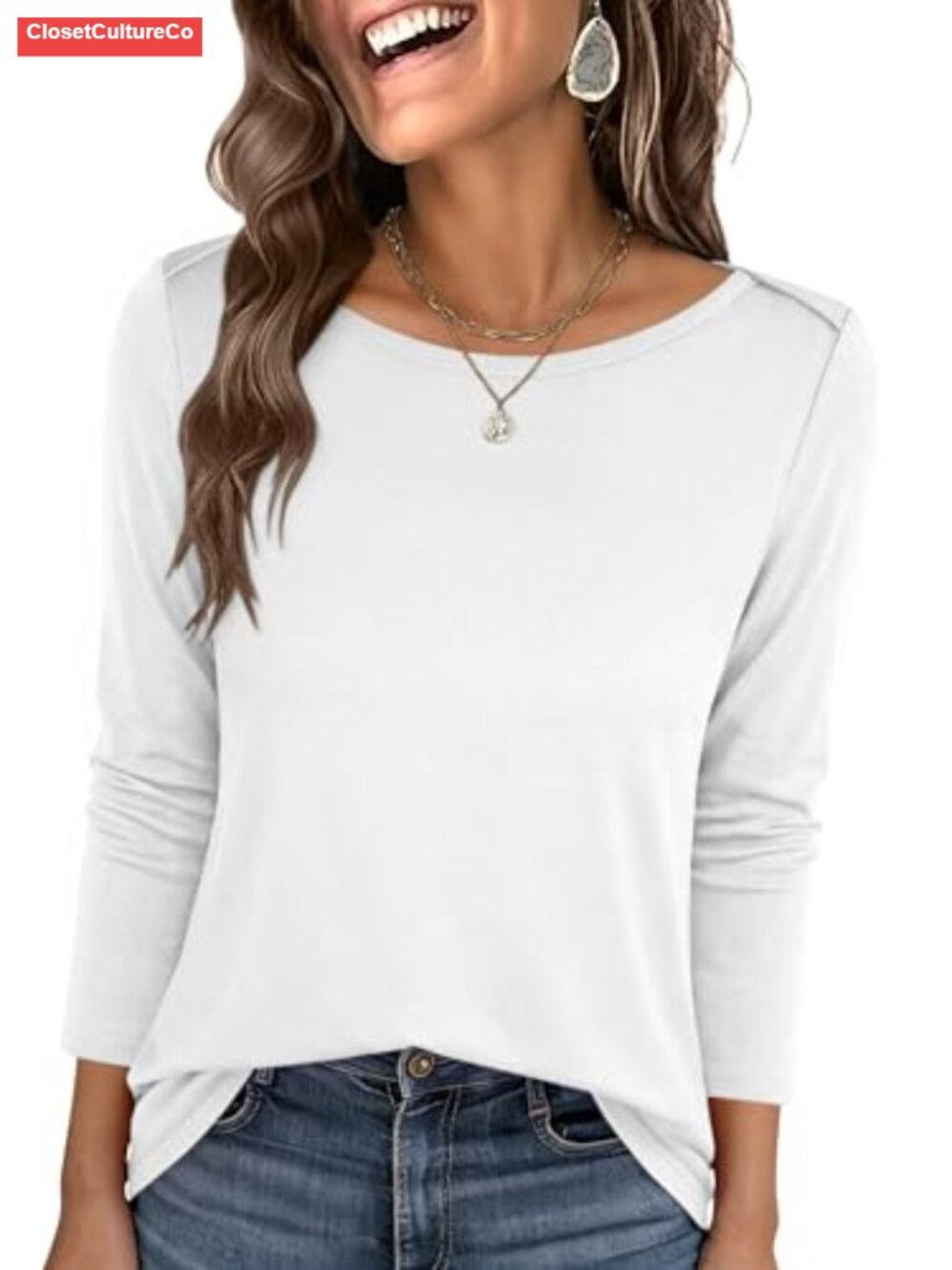 Womens Boat Neck 3/4 Sleeve Top Casual Summer Fall T-Shirt